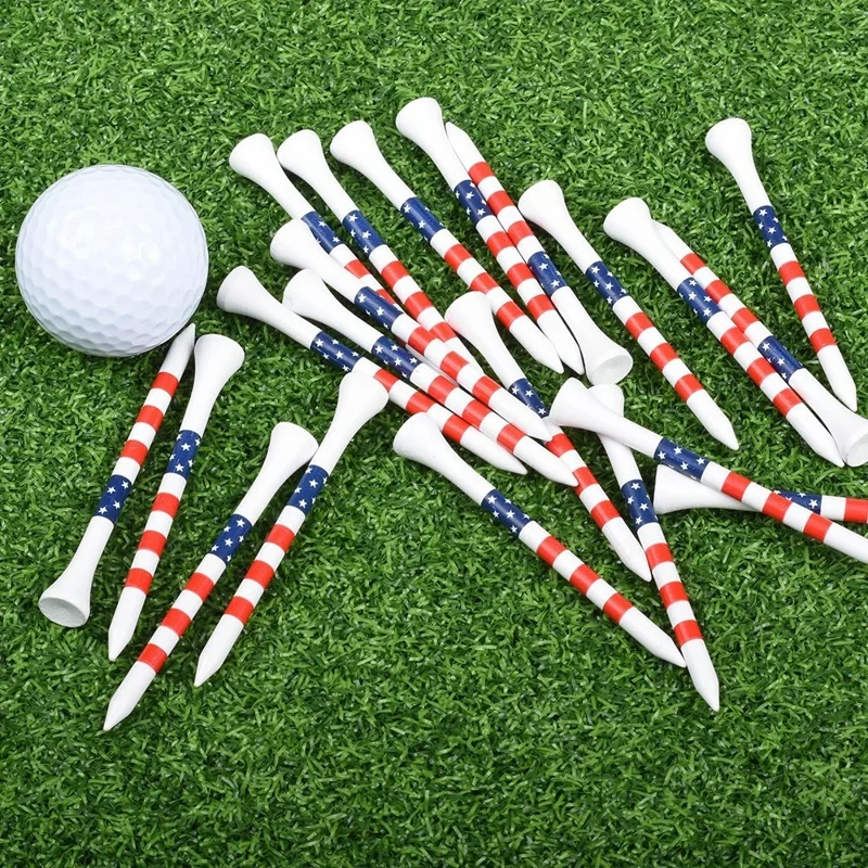 50Pcs Golf Tees Colorful Striped Bamboo Golf Ball Holder for Driving Range Practice - 83mm