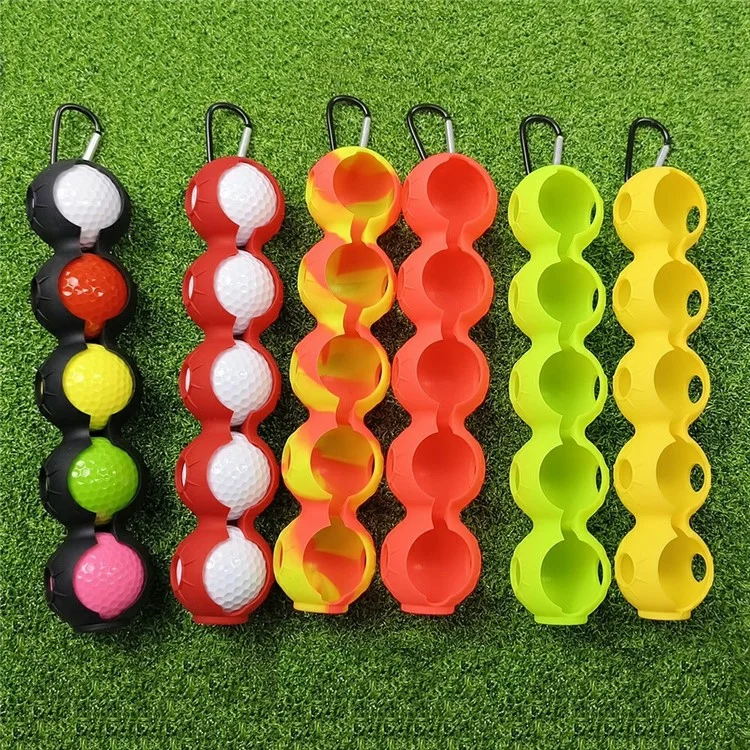 Porta-palline da golf portatile con tasca in silicone per 5 palline da golf - Nero
