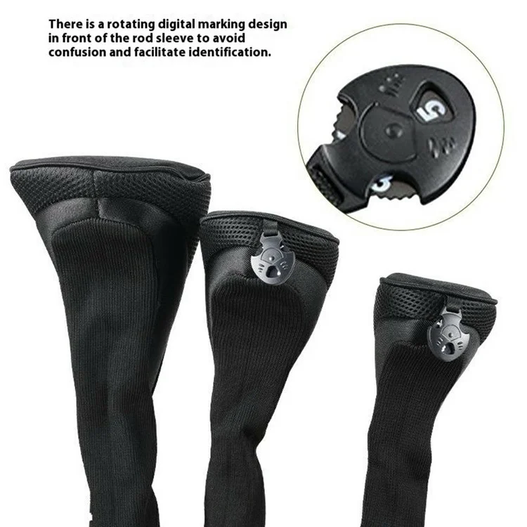 3 piezas / Juego de fundas para cabezas de palos de golf de malla de nailon para driver / madera de fairway / híbrido - Negro