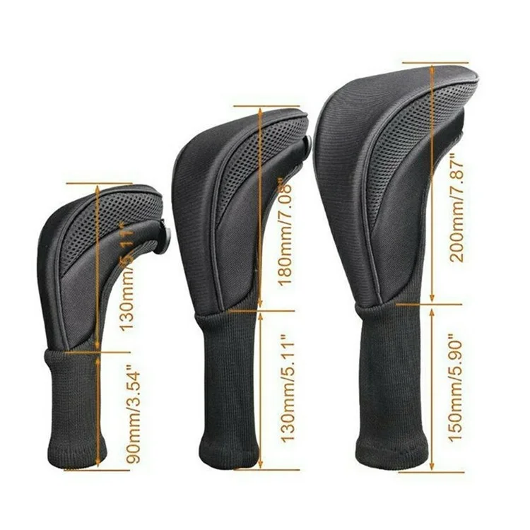 3 piezas / Juego de fundas para cabezas de palos de golf de malla de nailon para driver / madera de fairway / híbrido - Negro