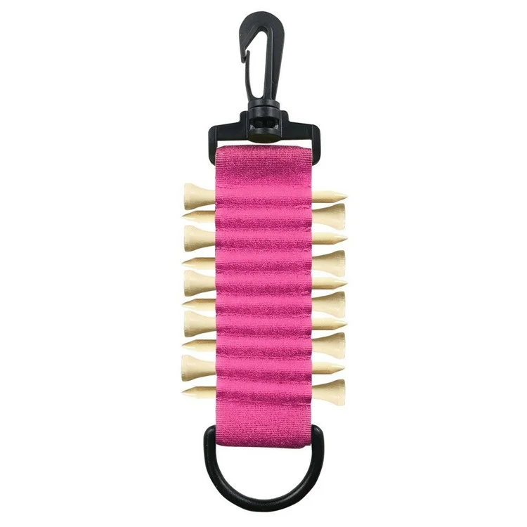 Suporte para tees de golfe com 10 tees de madeira de 70 mm, luvas de dois lados e alça para pendurar - Rosa