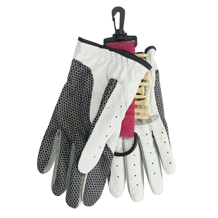 Suporte para tees de golfe com 10 tees de madeira de 70 mm, luvas de dois lados e alça para pendurar - Rosa
