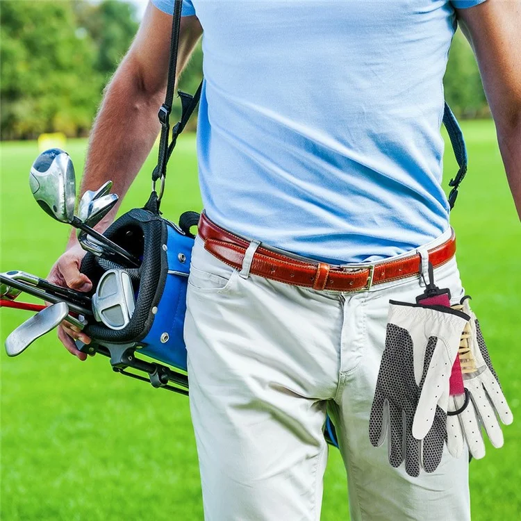 Suporte para tees de golfe com 10 tees de madeira de 70 mm, luvas de dois lados e alça para pendurar - Rosa