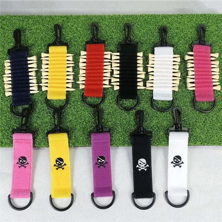 Suporte para tees de golfe com 10 tees de madeira de 70 mm, luvas de dois lados e alça para pendurar - Rosa