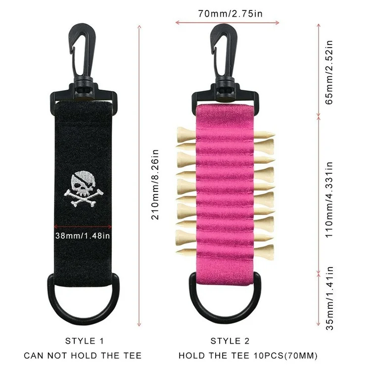 Suporte para tees de golfe com 10 tees de madeira de 70 mm, luvas de dois lados e alça para pendurar - Rosa