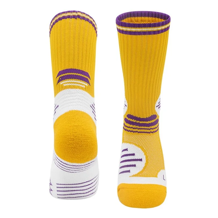 LINGTU 1 Pair Children Basketball Socks Mid-Calf Anti-Slip Sports Socks M Size for 34-38 - Style C / Yellow+Purple