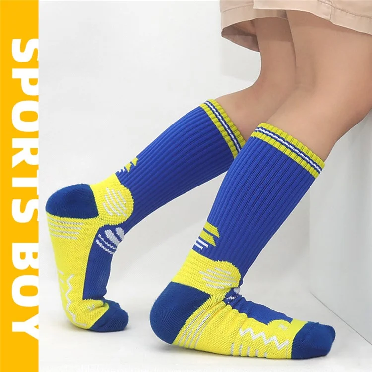 LINGTU 1 Pair Children Basketball Socks Mid-Calf Anti-Slip Sports Socks M Size for 34-38 - Style C / Yellow+Purple
