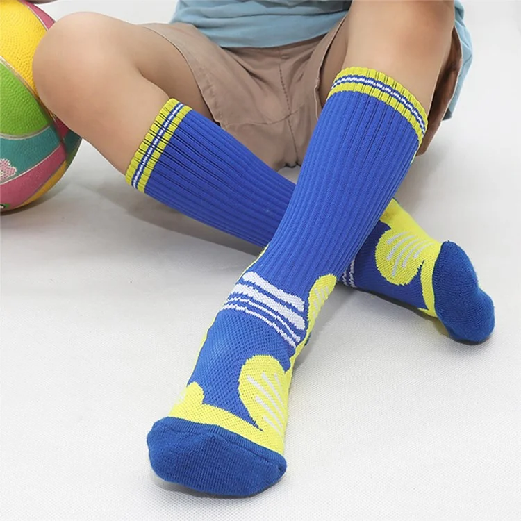 LINGTU 1 Pair Children Basketball Socks Mid-Calf Anti-Slip Sports Socks M Size for 34-38 - Style C / Yellow+Purple