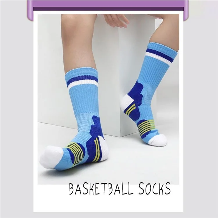 LINGTU 1 Pair Children Basketball Socks Mid-Calf Anti-Slip Sports Socks M Size for 34-38 - Style C / Yellow+Purple