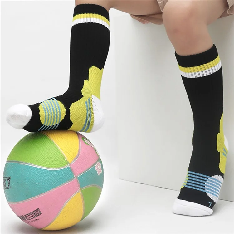 LINGTU 1 Pair Children Basketball Socks Mid-Calf Anti-Slip Sports Socks M Size for 34-38 - Style C / Yellow+Purple