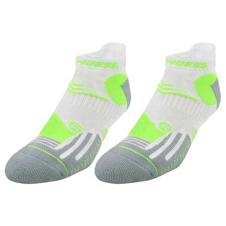 RONYUESS Stoßabsorbierende Laufsocken, atmungsaktive Radfahrersocken für den Knöchelbereich, Größe L (für Schuhgrößen 39 - 44) - Stil B / Weiß + Neongelb