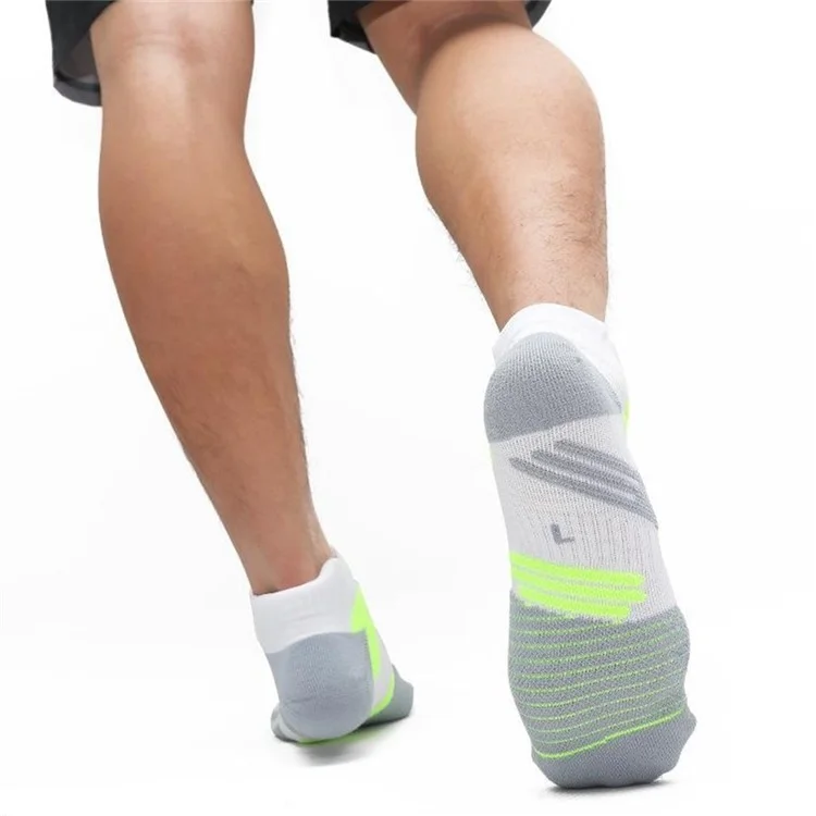 RONYUESS Stoßabsorbierende Laufsocken, atmungsaktive Radfahrersocken für den Knöchelbereich, Größe L (für Schuhgrößen 39 - 44) - Stil B / Weiß + Neongelb