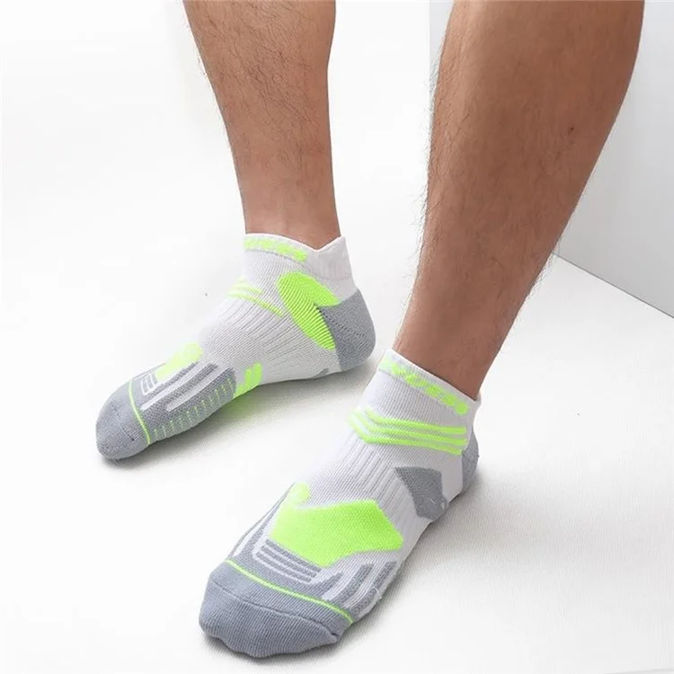 RONYUESS Stoßabsorbierende Laufsocken, atmungsaktive Radfahrersocken für den Knöchelbereich, Größe L (für Schuhgrößen 39 - 44) - Stil B / Weiß + Neongelb