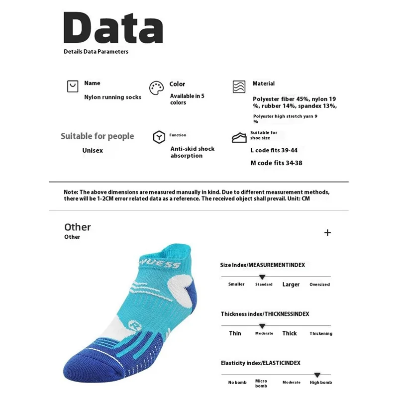 RONYUESS Shock Absorption Running Socks Breathable Cycling Ankle Socks Size L ( for Shoe Size 39 - 44 ) - Style C / Black+Orange