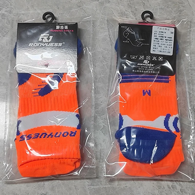 RONYUESS Shock Absorption Running Socks Breathable Cycling Ankle Socks Size L ( for Shoe Size 39 - 44 ) - Style C / Black+Orange