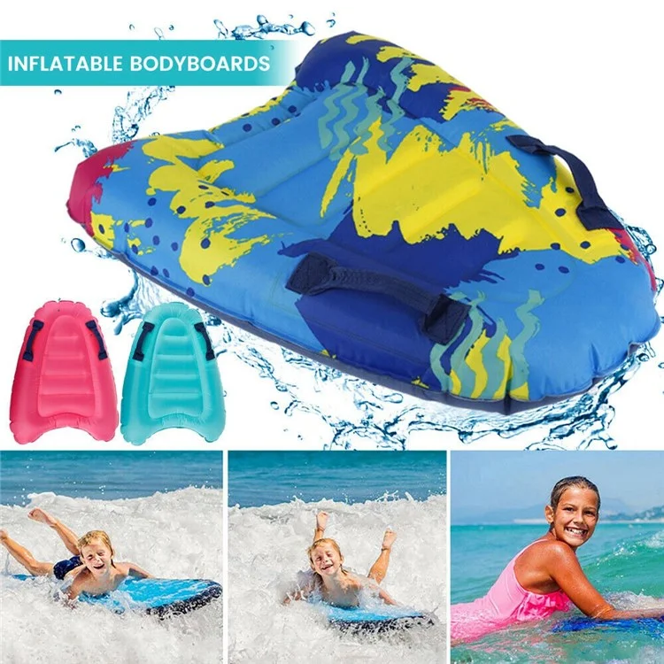 Inflatable Body Board Surfboard with Handle Swimming Floating Mat Child Swimming Pool Beach Floating Pad - Blue Stripes