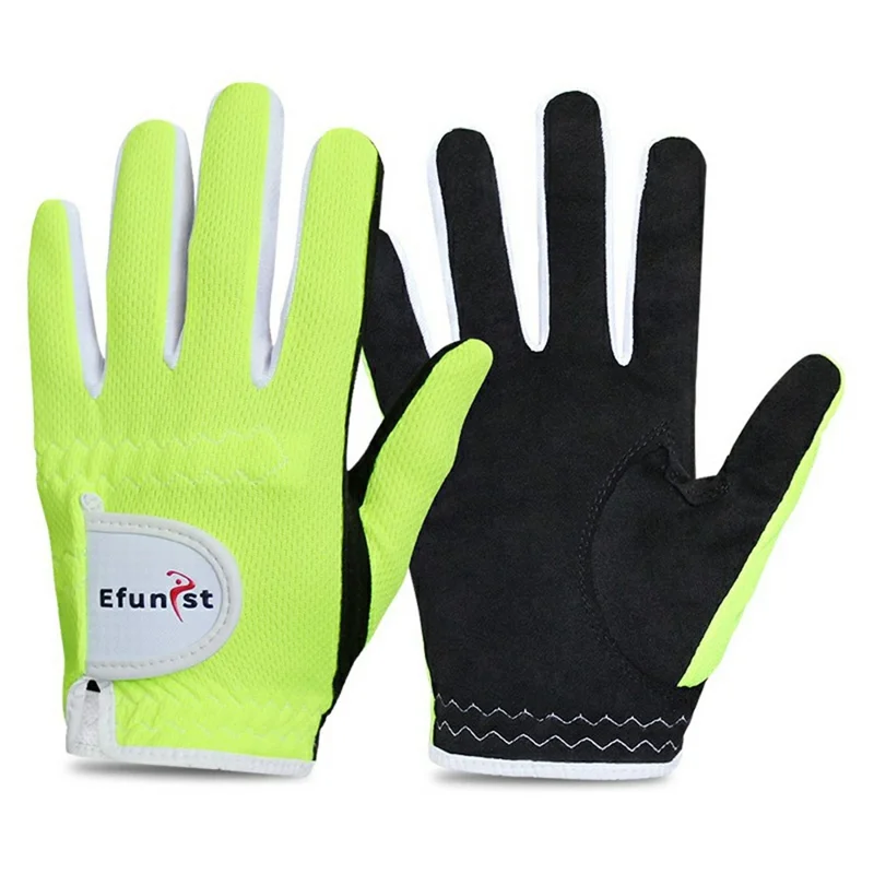 EFUNIST 1 Pair Children Golf Gloves Anti Slip Microfiber Palm Breathable Mesh Gloves for Kids - Green / Size XL