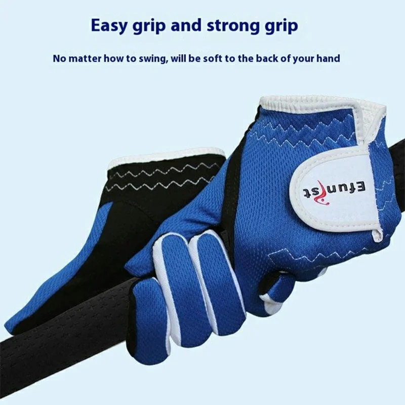 EFUNIST 1 Pair Children Golf Gloves Anti Slip Microfiber Palm Breathable Mesh Gloves for Kids - Green / Size XL