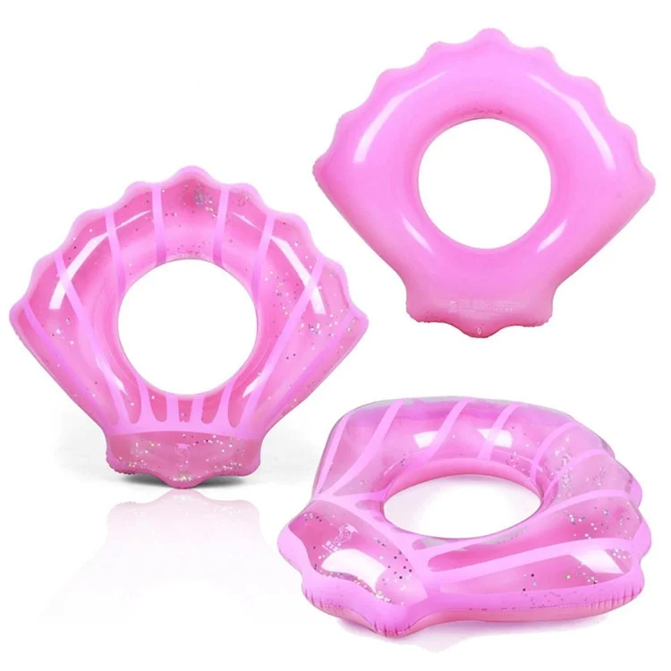 100*110cm PVC Swim Ring Inflatable Sequins Shell Shape Water Float for Children Adults - Pink