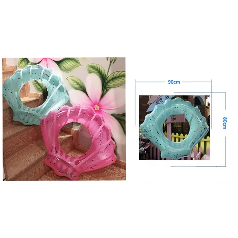80*90cm Sequins Shell Shape Inflatable Swimming Ring Summer Pool Toy - Pink
