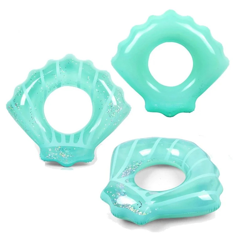 80*90cm Sequins Shell Shape Inflatable Swimming Ring Summer Pool Toy - Blue