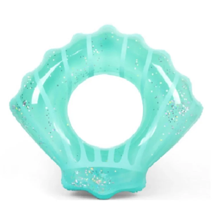 80*90cm Sequins Shell Shape Inflatable Swimming Ring Summer Pool Toy - Blue