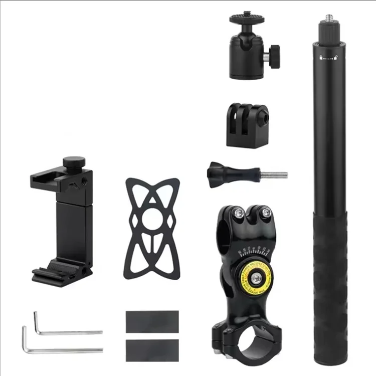 KMR011B Bicycle Handlebar Mount Sport Camera Holder Selfie Stick Kit with Aluminum Alloy Phone Clamp M06B