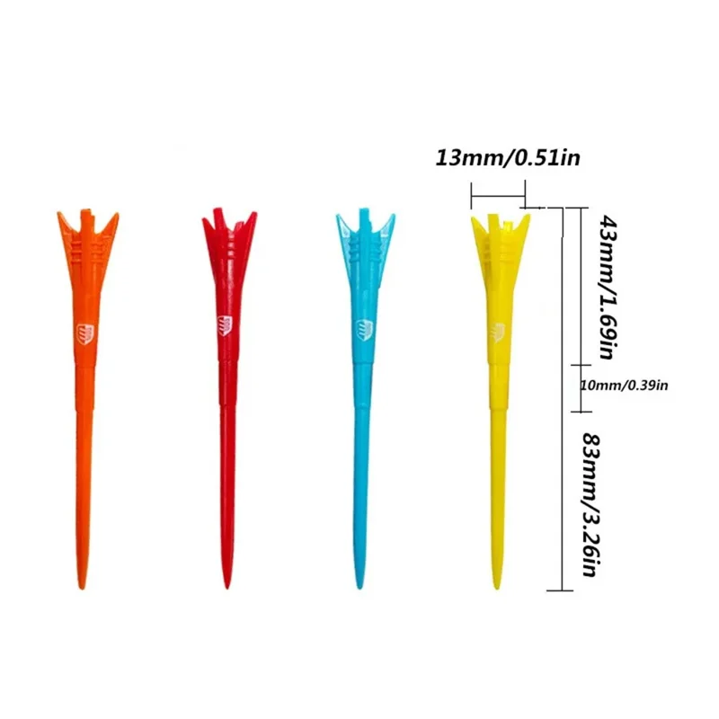 CAITON 8Pcs Mixed Colors Golf Tees 83mm Rocket Shaped Low Resistance 3-Stage Plastic Tees