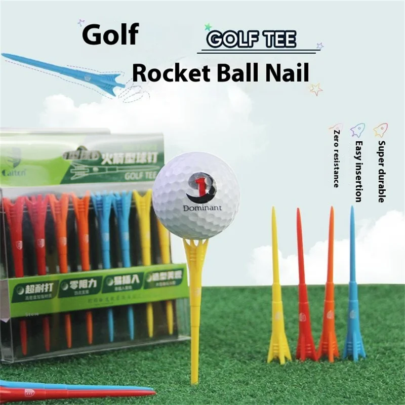 CAITON 8Pcs Mixed Colors Golf Tees 83mm Rocket Shaped Low Resistance 3-Stage Plastic Tees