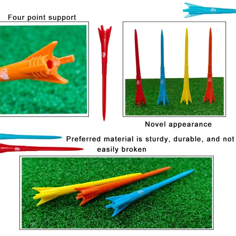 CAITON 8Pcs Mixed Colors Golf Tees 83mm Rocket Shaped Low Resistance 3-Stage Plastic Tees
