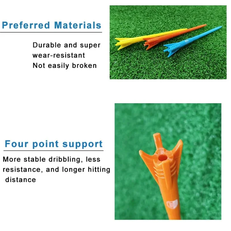 CAITON 8Pcs Mixed Colors Golf Tees 83mm Rocket Shaped Low Resistance 3-Stage Plastic Tees