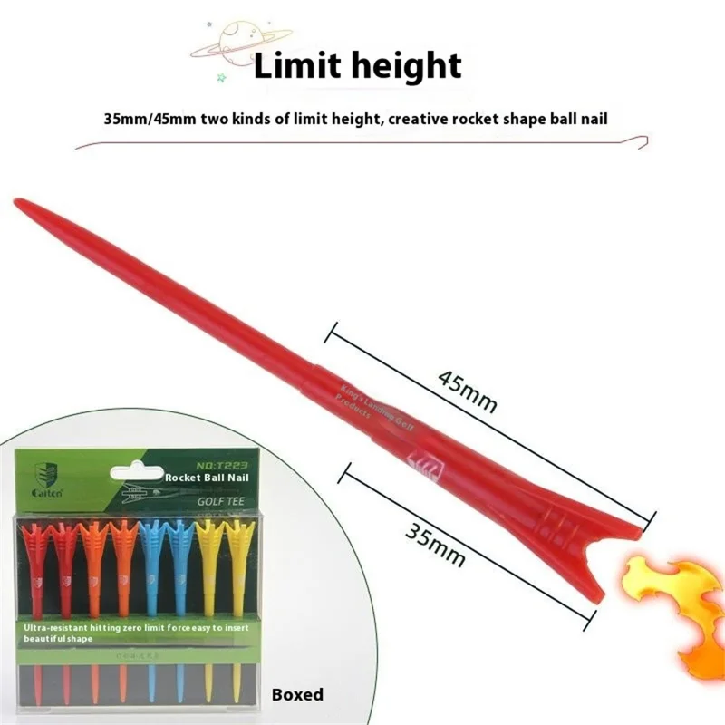CAITON 8Pcs Mixed Colors Golf Tees 83mm Rocket Shaped Low Resistance 3-Stage Plastic Tees