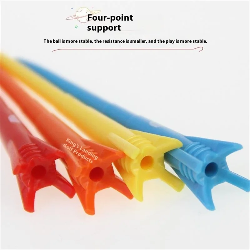 CAITON 8Pcs Mixed Colors Golf Tees 83mm Rocket Shaped Low Resistance 3-Stage Plastic Tees