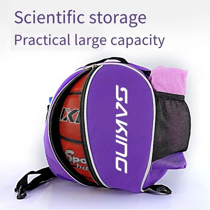 Durable Polyester Fiber Basketball Bag 30cm Sports Training Backpack with Adjustable Shoulder Strap - Black