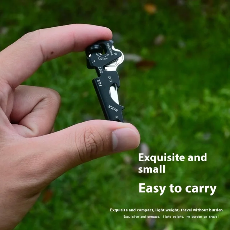 Outdoor Camping Multitool Keychain 8-in-1 Stainless Steel Bottle Opener  /  EDC Gear  /  Beer Opener For Outdoor Use - Black