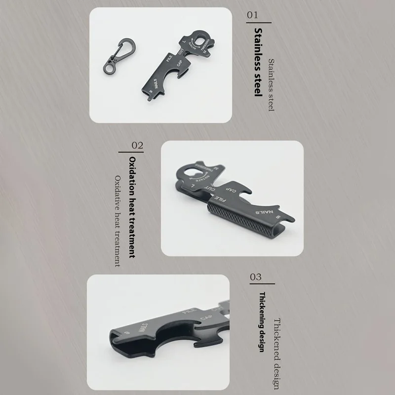 Outdoor Camping Multitool Keychain 8-in-1 Stainless Steel Bottle Opener  /  EDC Gear  /  Beer Opener For Outdoor Use - Black