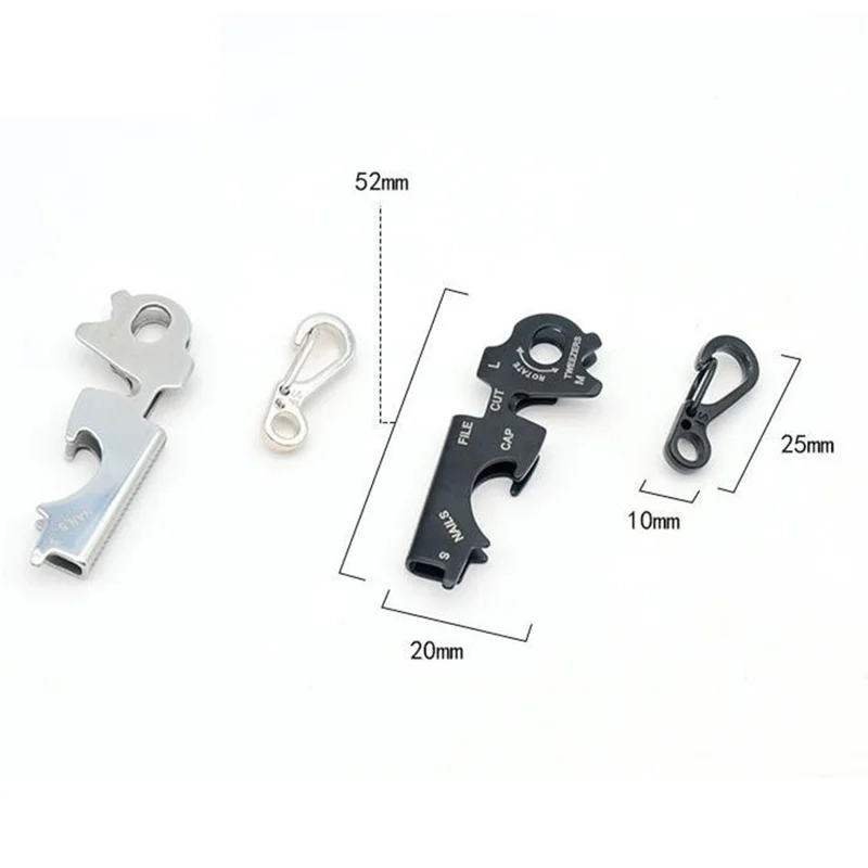 Outdoor Camping Multitool Keychain 8-in-1 Stainless Steel Bottle Opener  /  EDC Gear  /  Beer Opener For Outdoor Use - Black