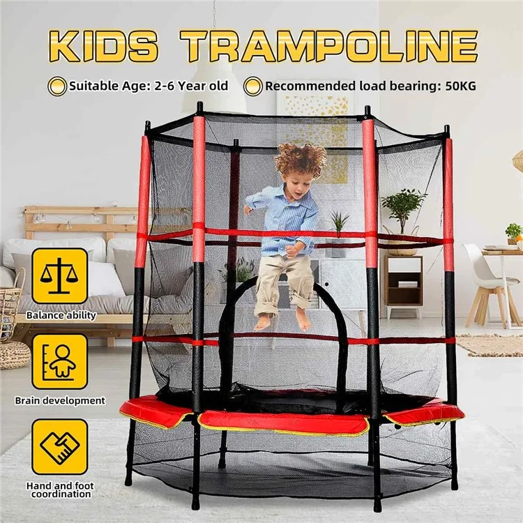 55 Zoll Kinder Trampolin Indoor Outdoor Fitness Sprungbett mit Sicherheitsnetz