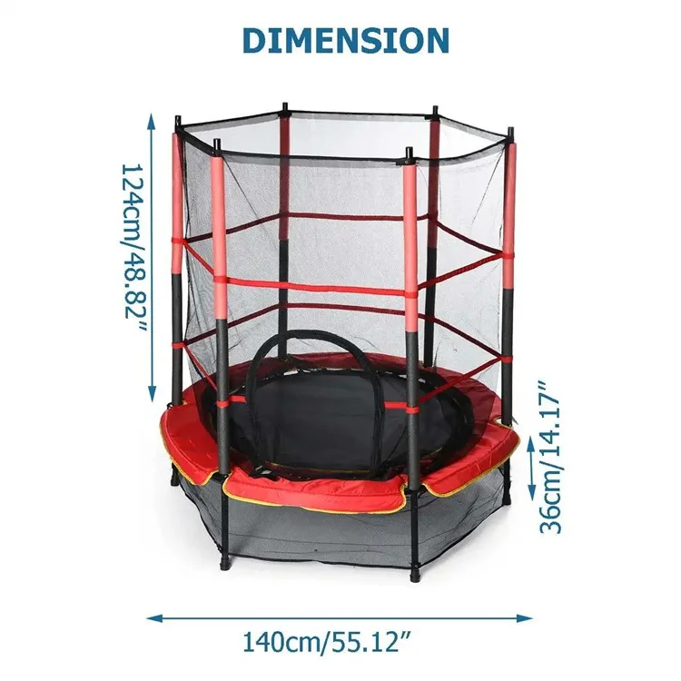 55 Zoll Kinder Trampolin Indoor Outdoor Fitness Sprungbett mit Sicherheitsnetz