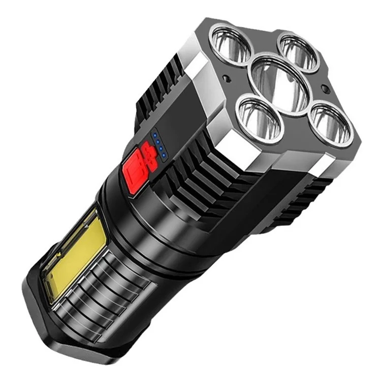 Lampe torche rechargeable IPX4 étanche portable 5 LED haute luminosité COB avec batterie lithium 800mAh intégrée - Argent