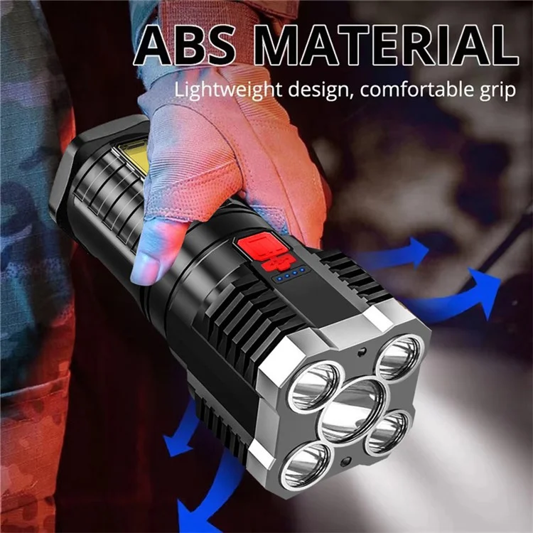 Lampe torche rechargeable IPX4 étanche portable 5 LED haute luminosité COB avec batterie lithium 800mAh intégrée - Argent