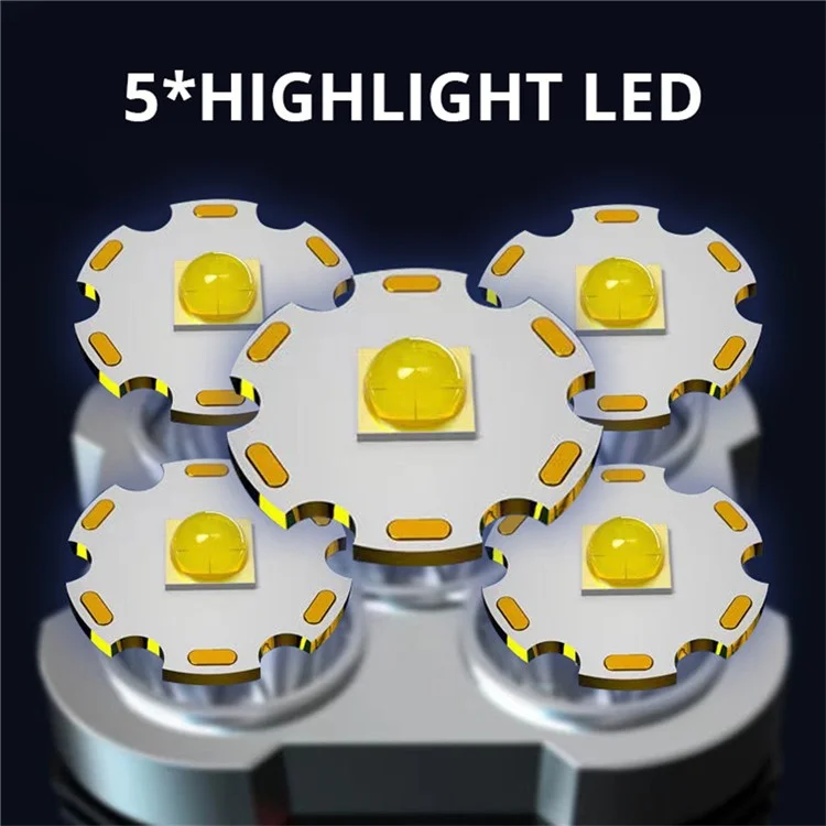 Lampe torche rechargeable IPX4 étanche portable 5 LED haute luminosité COB avec batterie lithium 800mAh intégrée - Argent