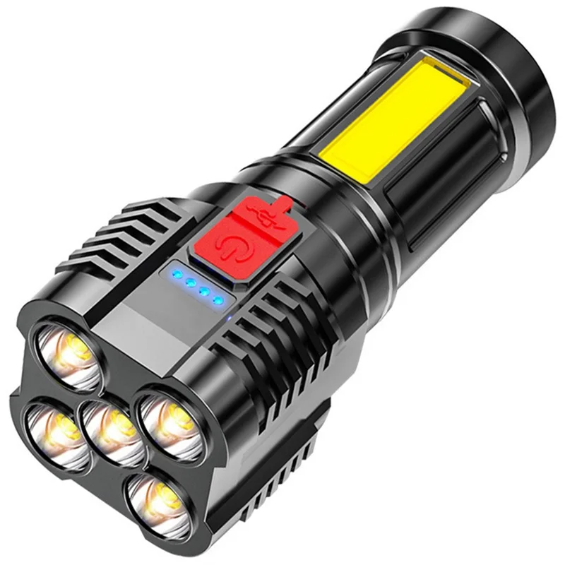 Rechargeable Flashlight IPX4 Waterproof Portable 5 LED High Brightness COB Work Light Built-in 800mAh Lithium Battery - Black