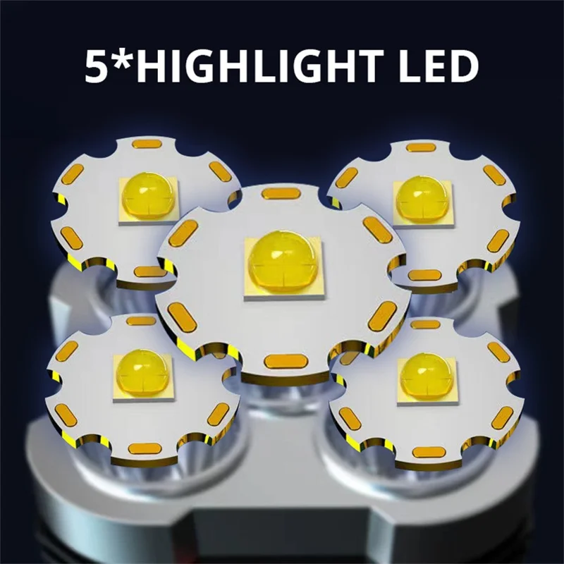 Rechargeable Flashlight IPX4 Waterproof Portable 5 LED High Brightness COB Work Light Built-in 800mAh Lithium Battery - Black
