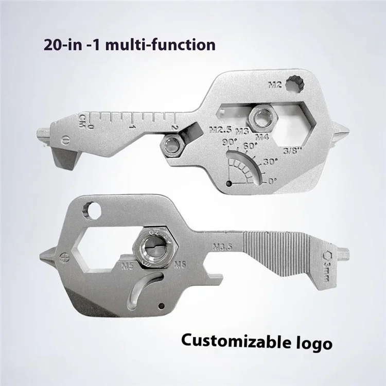 20 en 1 Outil Multifonction EDC Outil Clé de Poche en Acier Inoxydable Randonnée Camping Survie Mini Outil