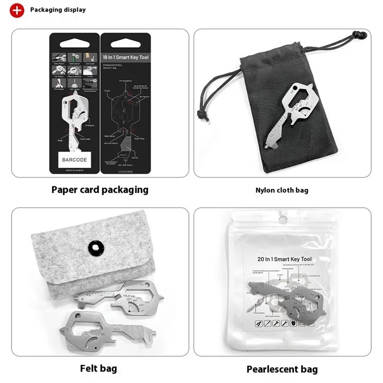 20 en 1 Outil Multifonction EDC Outil Clé de Poche en Acier Inoxydable Randonnée Camping Survie Mini Outil