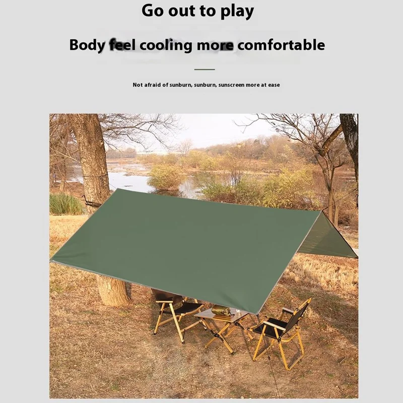 C-TC0010 Bâche de tente de camping extérieur Tarp 210T Polyester Imperméable Auvent Tarp Abri Solaire Rainfly - Vert Armée