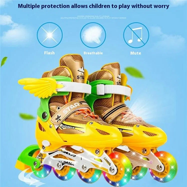 1 Pair Children Full Flash 8 Wheels Roller Skates Skating Shoes with Helmet and Protective Gear , Size M - Red