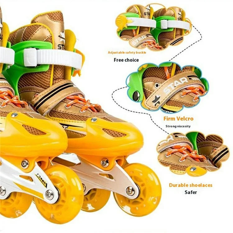 1 Pair Children Full Flash 8 Wheels Roller Skates Skating Shoes with Helmet and Protective Gear , Size M - Red