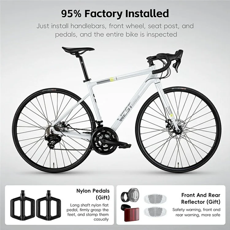 WEST BIKING JX100 700C Шоссейный велосипед, легкий алюминиевый, с дисковыми тормозами, для роста 175 - 190 см - Черный